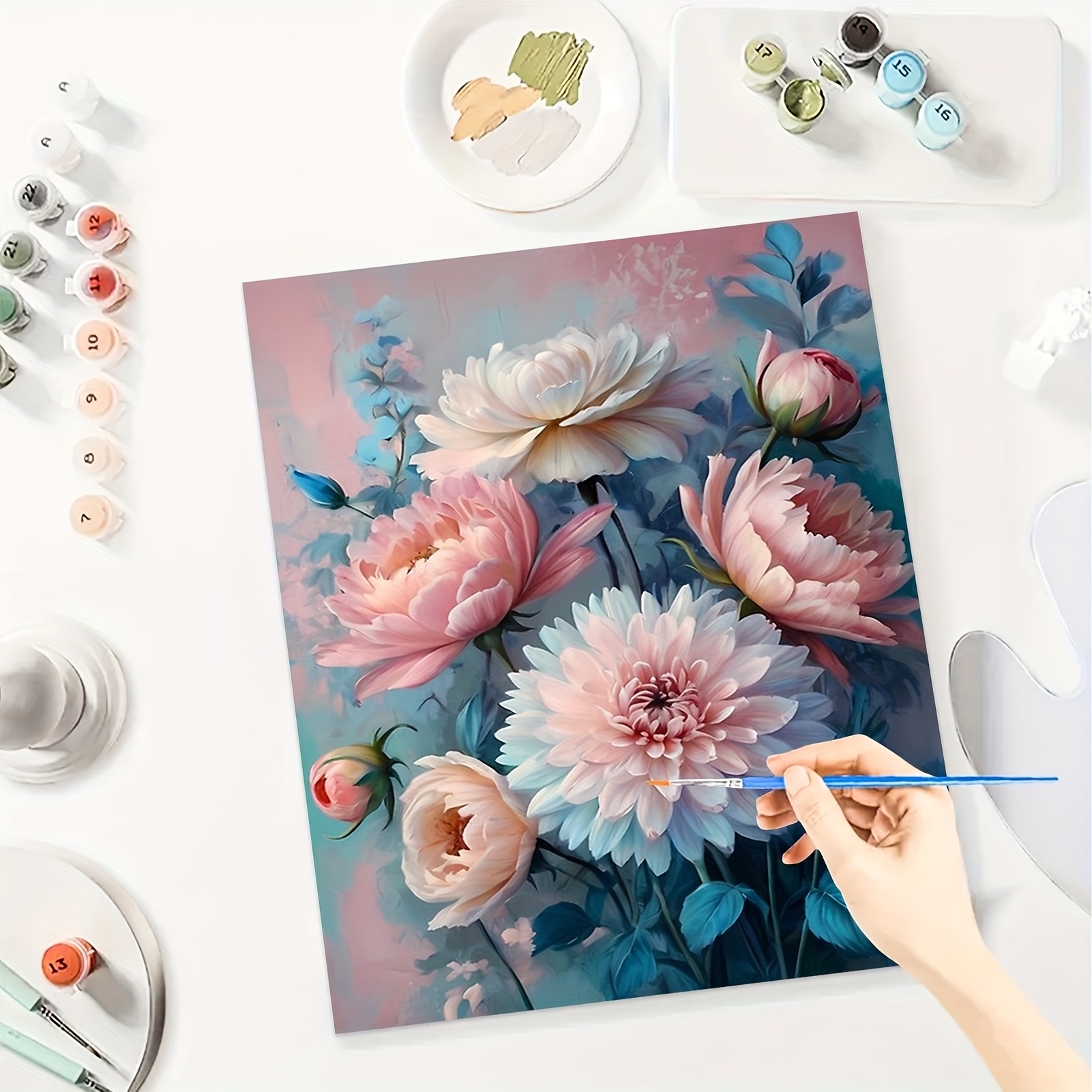 ABEUTY Malen Nach Zahlen Set – Leinwand 40x50 Cm, Mit Rahmen, Acrylfarben & Pinsel (Frische Blumen)