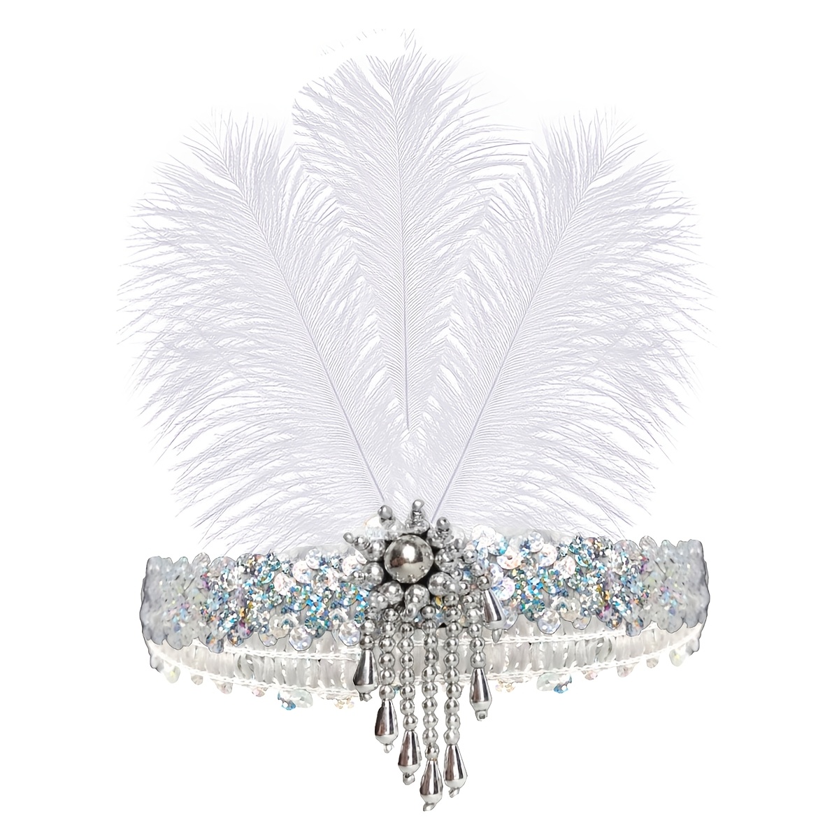 Image of 1pc 1920s Retro Luxury Feather Tassel Headband Luxury Headdress Suitable For Theme Party Light Luxury Dinner Retro Photo Restoration 20s Luxury Party Atmosphere Headdress Additions 1pc
