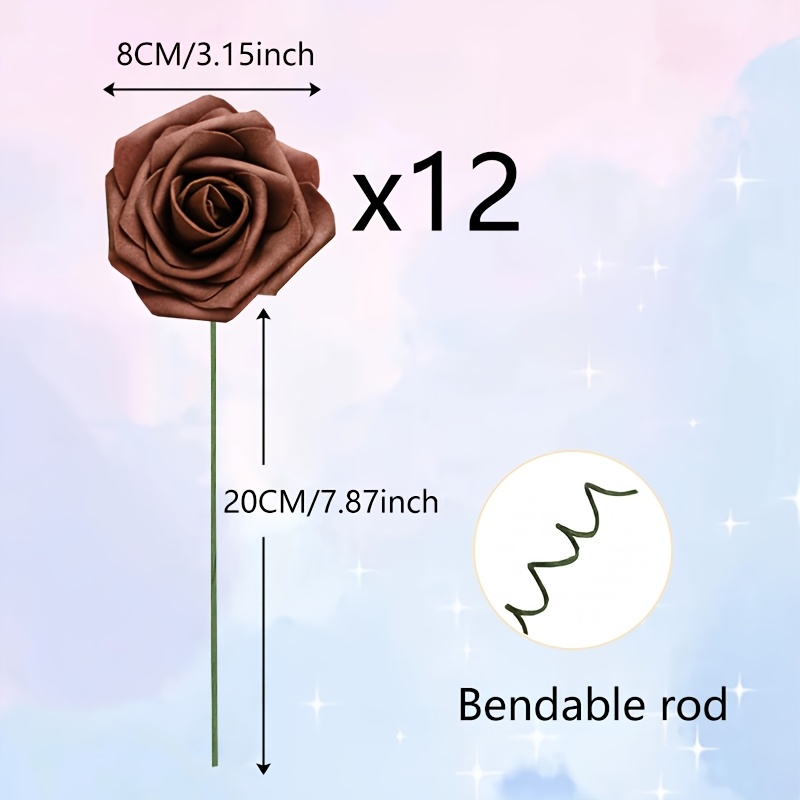 Image of 12pcs Brown Fake Roses, Artificial Roses With Stem, No Leaves, Ideal For Diy Crafts, Home Decor, Party Decoration, Vase Arrangements, Christmas Decor, Halloween Decor