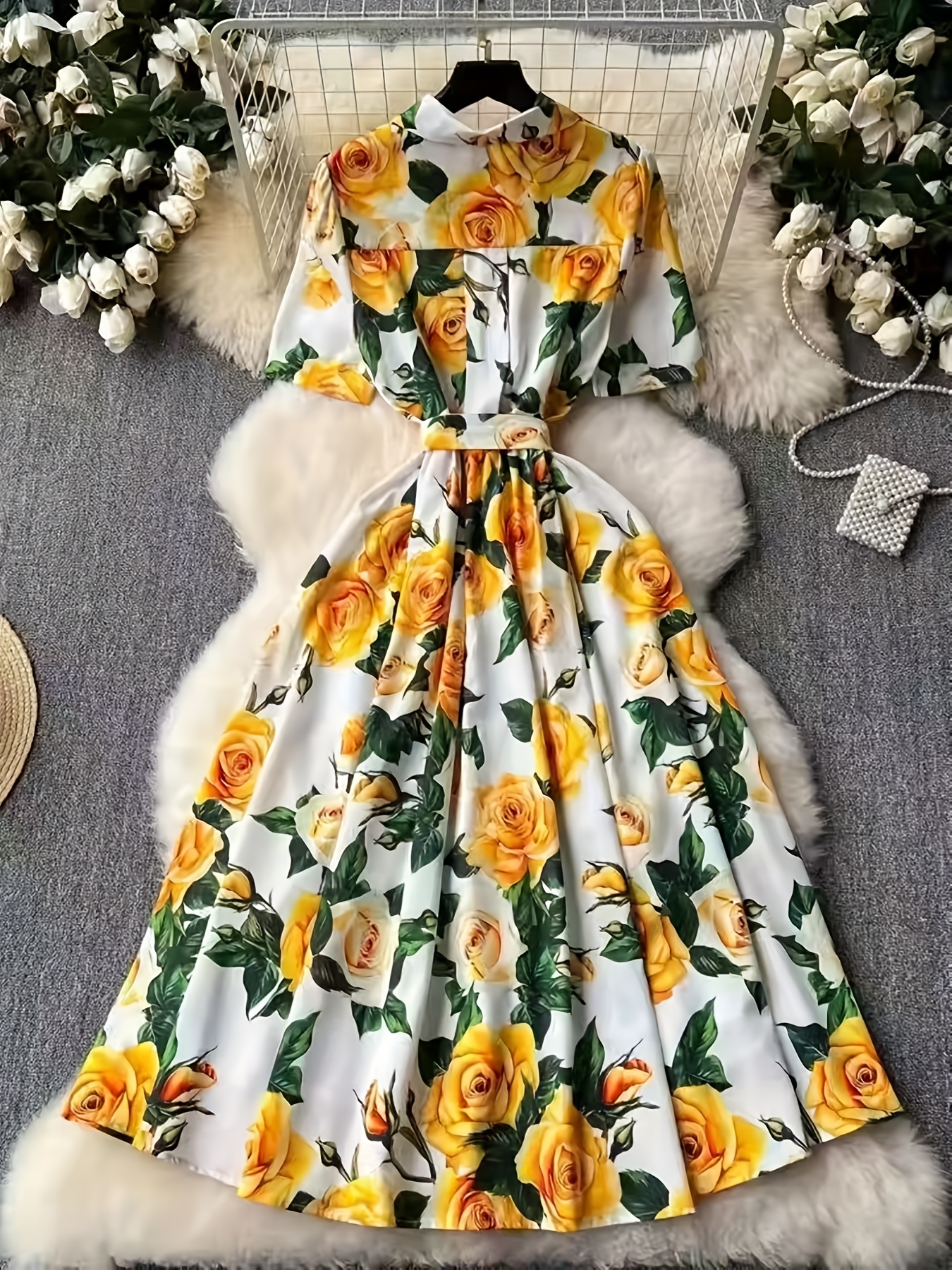 Floral Midi Dress Short Yellow Floral Dress Yellow Ditsy Floral