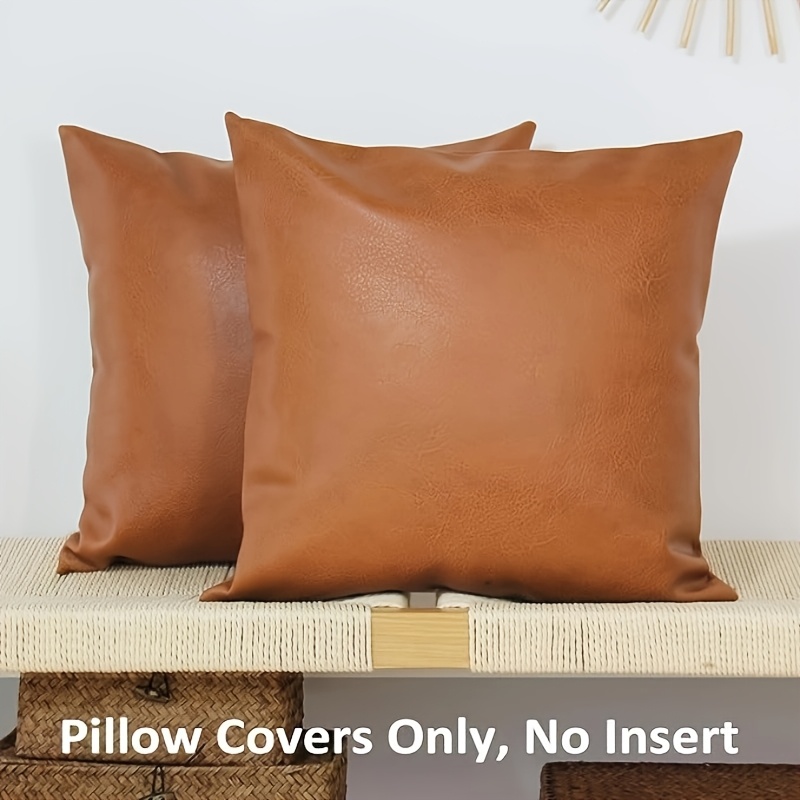 2pcs Modern Brown Leather Pillow Covers Durable, Zip Closure, 45x45cm  Sofa, Bed, or Outdoor Decor, Ideal Birthday Gift,