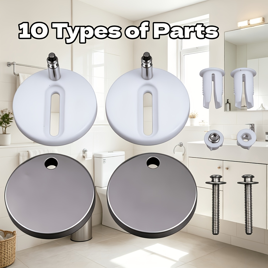 TEMU 10pcs Set Of Toilet Seat Ring Fixing Bolts And Caps | Universal Toilet Seat Ring Accessories, And Remove, Durable Plastic Ensures Safe