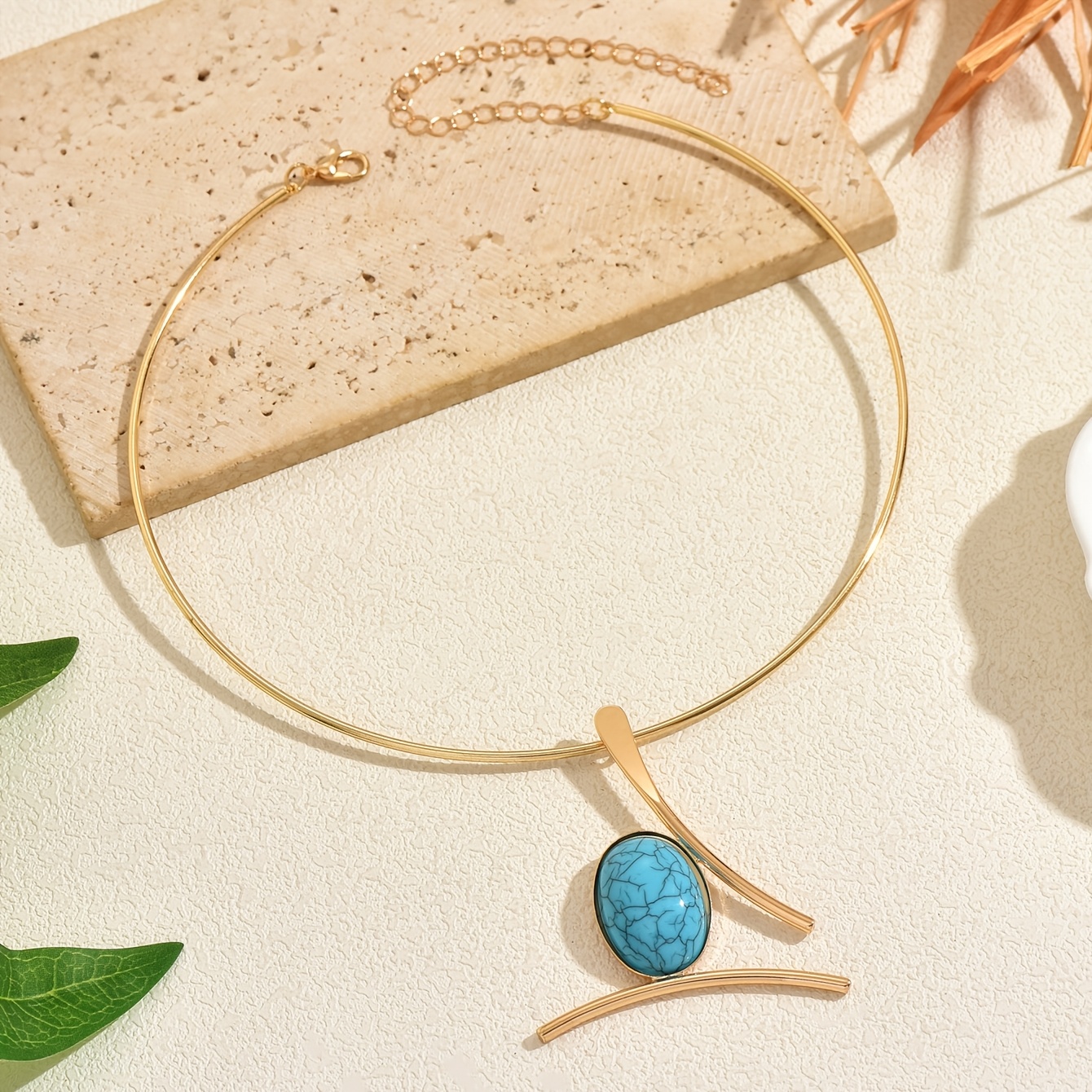 TEMU A Stylish Bohemian-inspired, High-end Irregular Geometric Choker With Turquoise Inlays, Suitable For Women' , Vacations, Socializing, Dressing