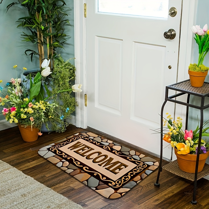 TEMU 1pc 2d Flat Printing Stone Texture Welcome Mat For Doorstep, Machine Washable And Easy To Clean, Fleece, 0.392 Inches Thick Comfortable Mat,