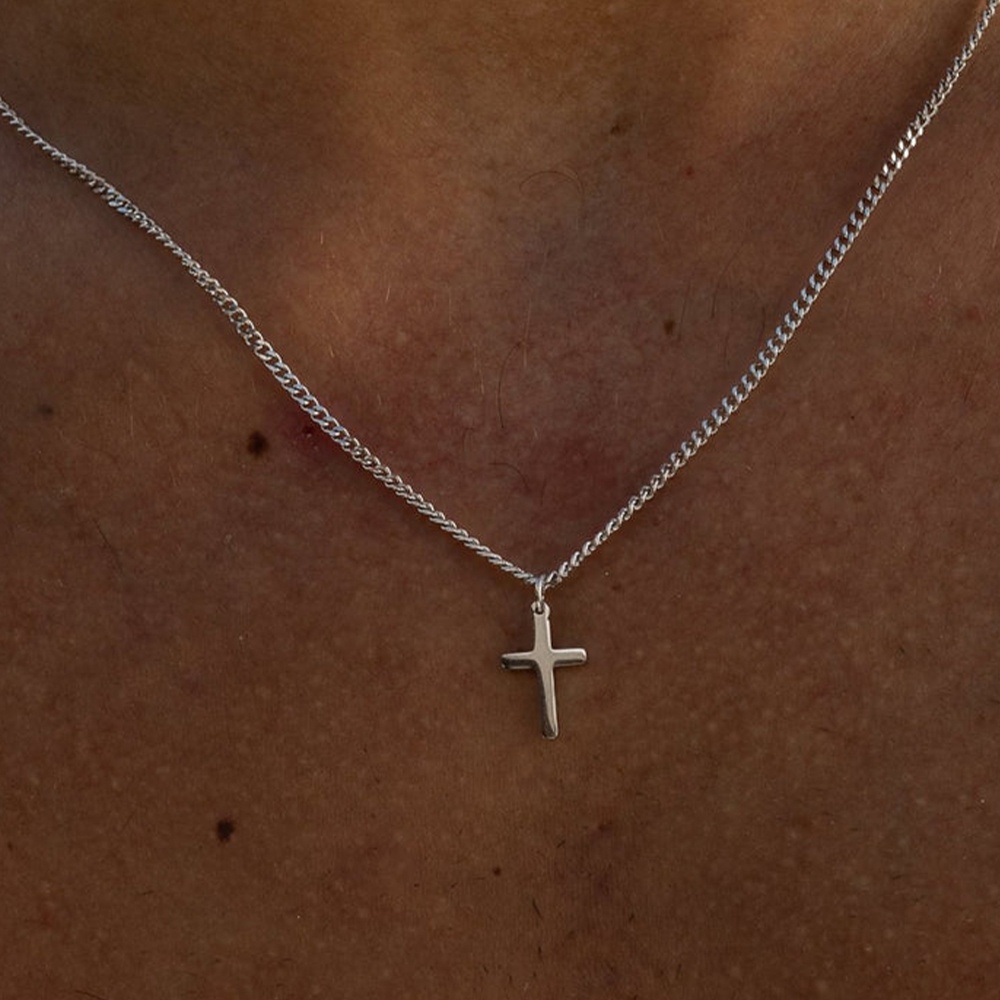 Image of Fashion Men's Necklace Pendant Necklace Gift, Easy Men's 304 304 Stainless Steel Cross Necklace, Gift For Boyfriend