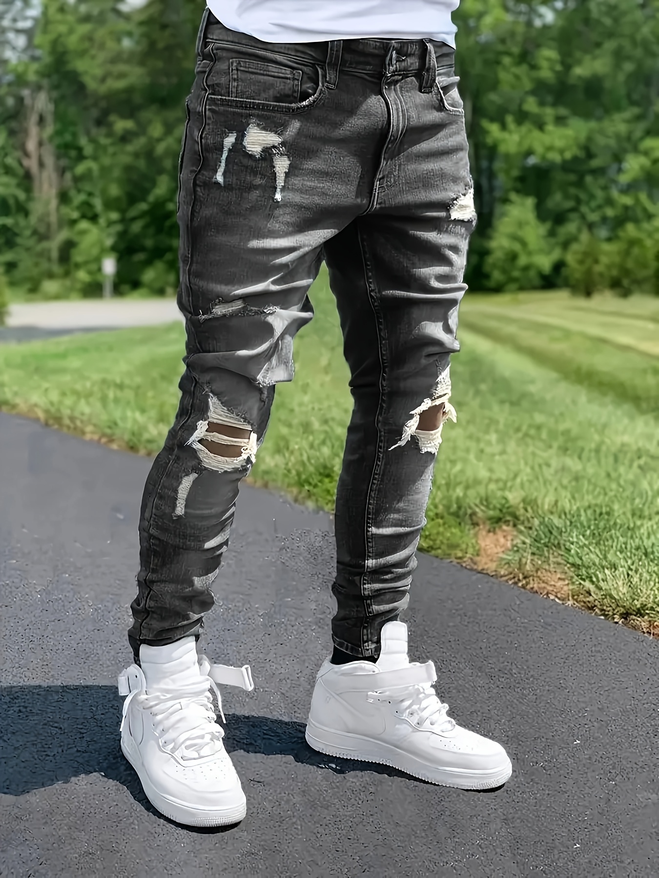 grey ripped skinny jeans mens United Kingdom