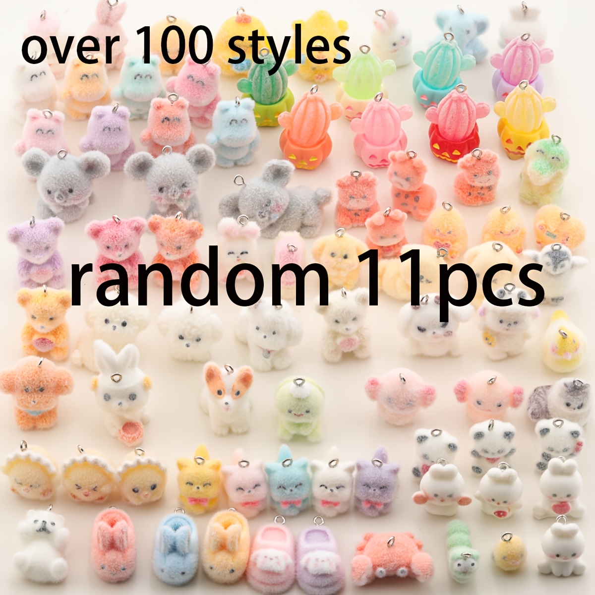 TEMU 11pcs/8pcs/6pcs/3pcs/1pcs mélange aléatoire, plus de 100 pendentifs 3D mignons en velours, incluant des chiots en velours, accessoires de blanc,