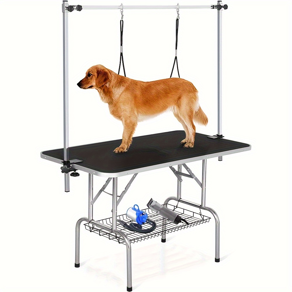 

Pet Grooming Table For Large Dogs Adjustable Professional - Portable Trimming Drying Table W/arm/noose/mesh Tray, Maximum Capacity Up To 330 Lbs, 42''/ Black