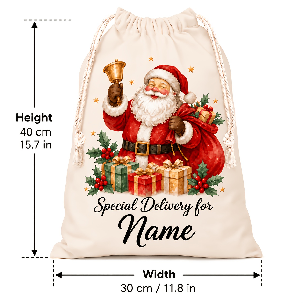 TEMU [custom] Personalized Christmas Name Gift Bags, Santa Claus Print Drawstring Pouch, Supports Name Customization, Large Capacity Candy And Toy