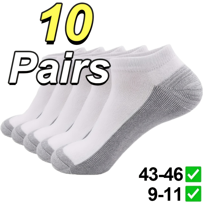 TEMU 10 Pairs Plus Size Men' Gray Color-block Short Socks Size 43-46 Large Foot Men's Breathable Sweat-absorbing Wear-resistant Reinforced Low-cut