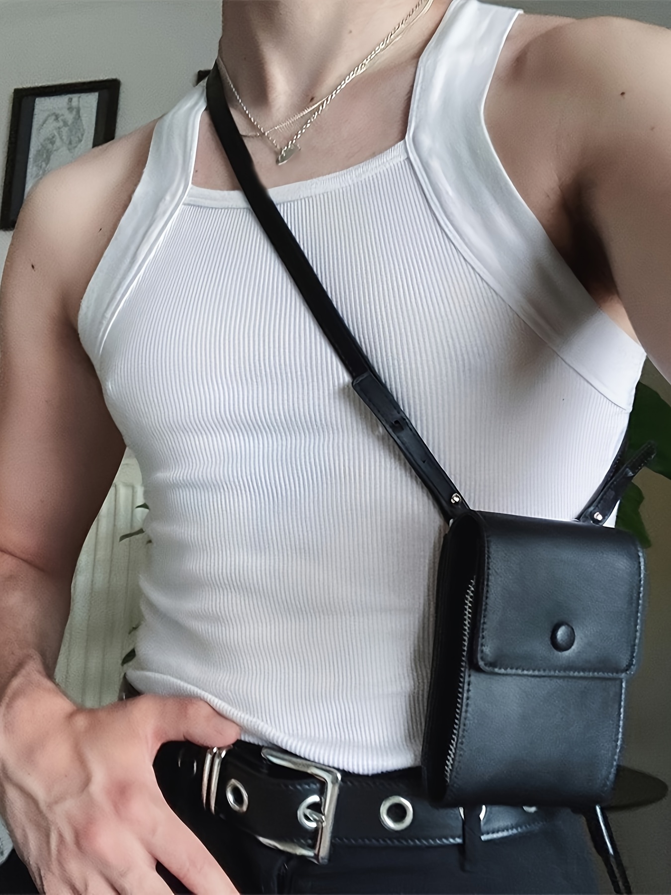 Valentine'S Day Gift, Men'S Casual, Casual Sports Men'S Slim Fit Square Collar Vest - Sleeveless Summer Street Party Top, Breathable Fabric, Machine Washable, Solid Color Casual Top