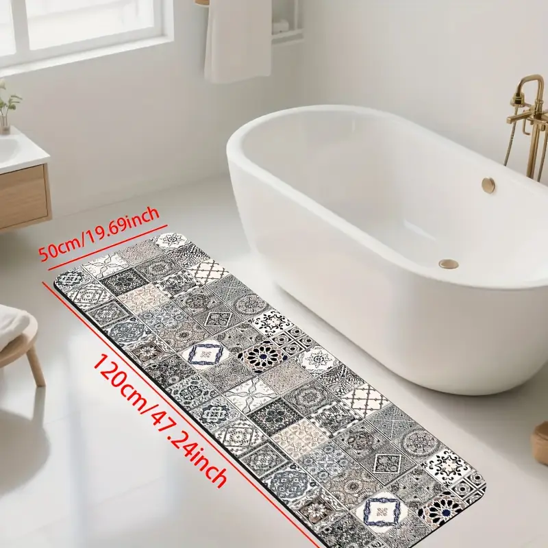 1pc diatomite bath mat classic retro tile pattern print design quick dry non slip absorbent floor mat soft and comfortable for bathroom shower laundry room bedroom doorway kitchen rug rv bathroom Product details 7