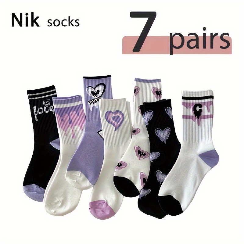 TEMU 7/14/21 Pairs Of Socks Purple Fashion Cute Tube Socks Sport Outdoor Stockings Autumn And Winter Japanese And Korean Socks