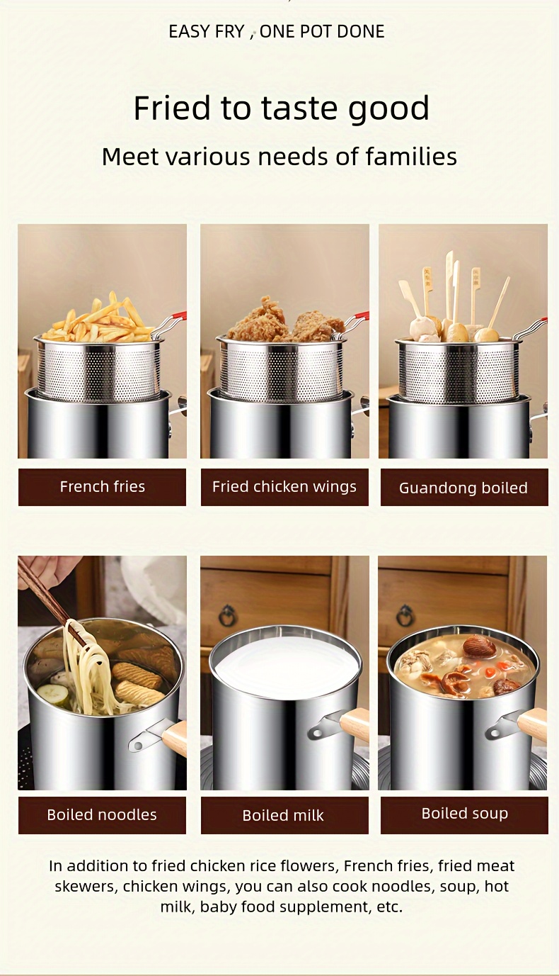 versatile stainless steel deep fryer oil saving multi functional cooking pot for   skewers induction compatible details 3