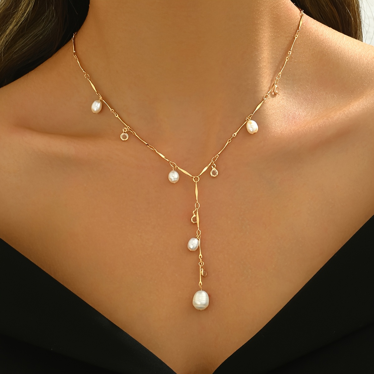 1pc French Fashion Easy Cultured Pearl Y-shaped Necklace