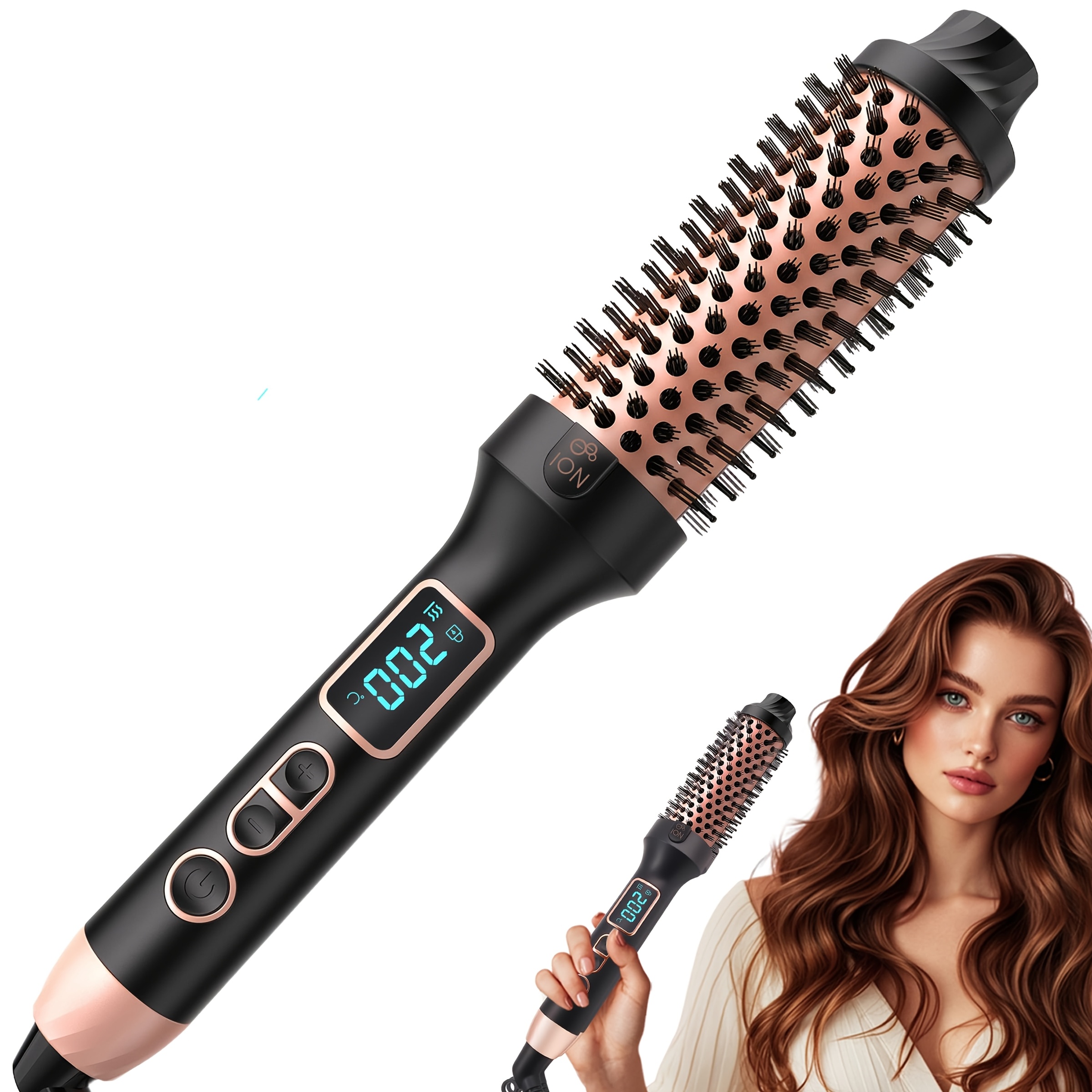 Image of 1.25inch Heated Round Brush For Blowout Look Negative Ion Double Ptc Thermal Brush 10 Heat Settings Hair Tools For Curling & Straightening No Heat Damage