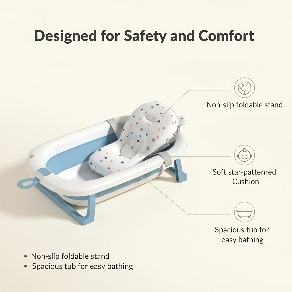 Baby Essentials, Large Foldable and Storable Baby Bathtub with Seat Cushion Set, Suitable for Children, Ideal for Christmas, Halloween, Thanksgiving, New Year, and Birthday Gifts