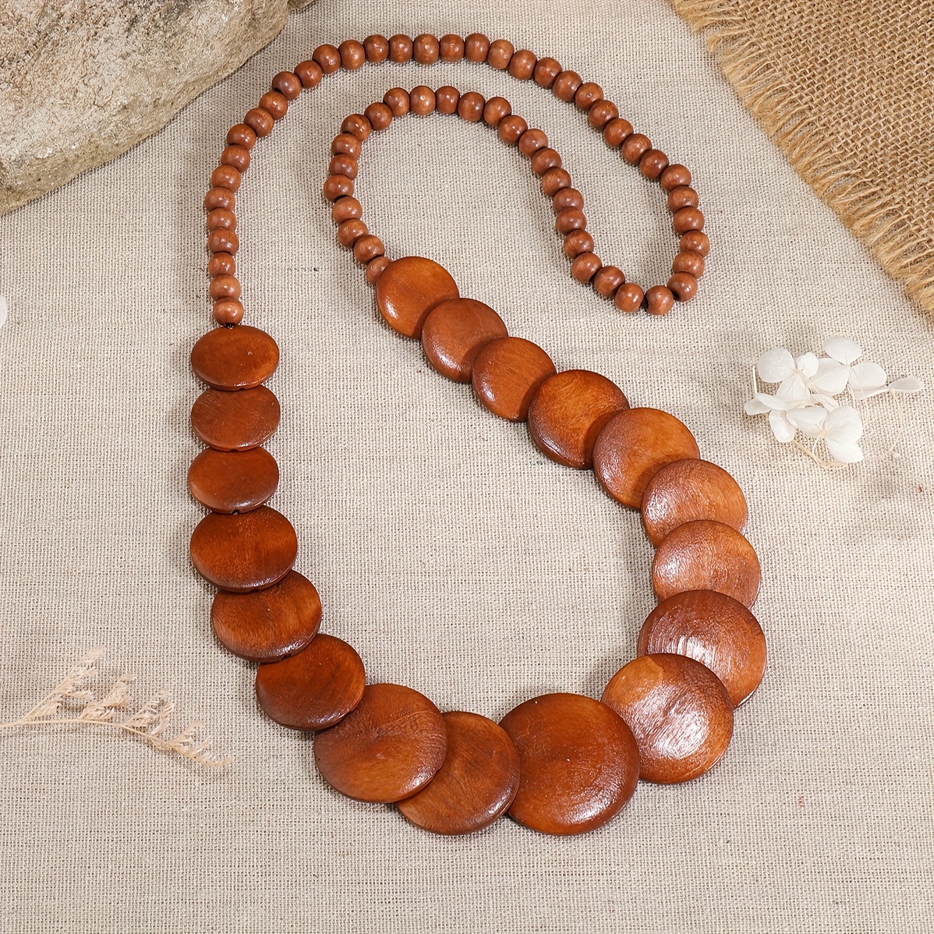 

Boho Ethnic Vintage Coconut Shell Sweater Chain Long Necklace Brown Color Wooden Necklace