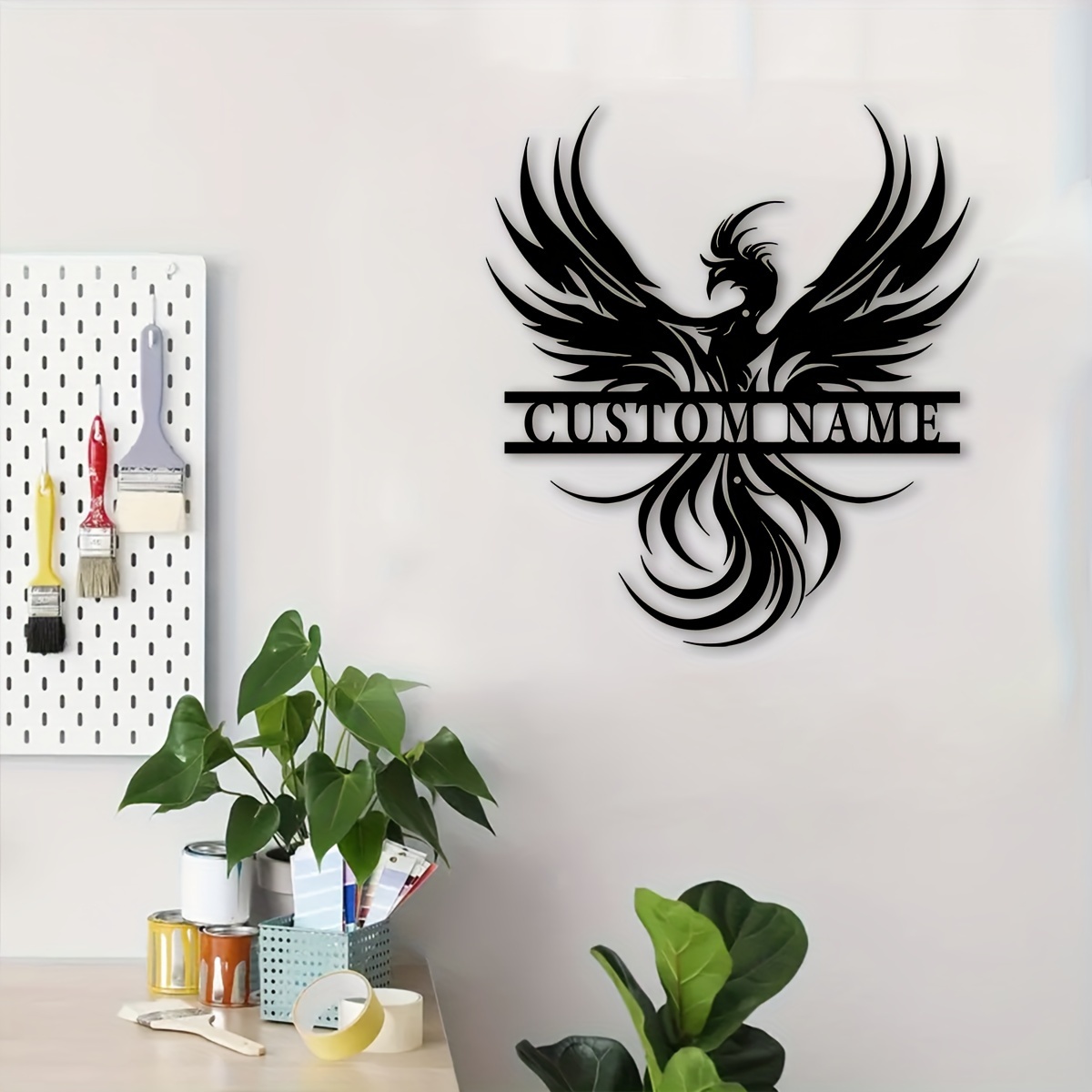 

1pc Custom Beautiful Phoenix Bird Wall Art, Personalized Names Beautiful Phoenix Bird Sign, Farmhouse Wall Decor, Metal Beautiful Phoenix Bird Art, Custom Names Wall Decor For Porch, Patio, Gifts