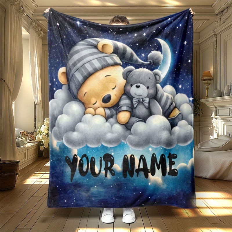 

Personalized Flannel Throw Blanket - Cozy Hypoallergenic Quilt For Bed, Sofa, And Travel - Contemporary Knitted Design With Custom Name Option, Ideal For Birthday And Holiday Gifts