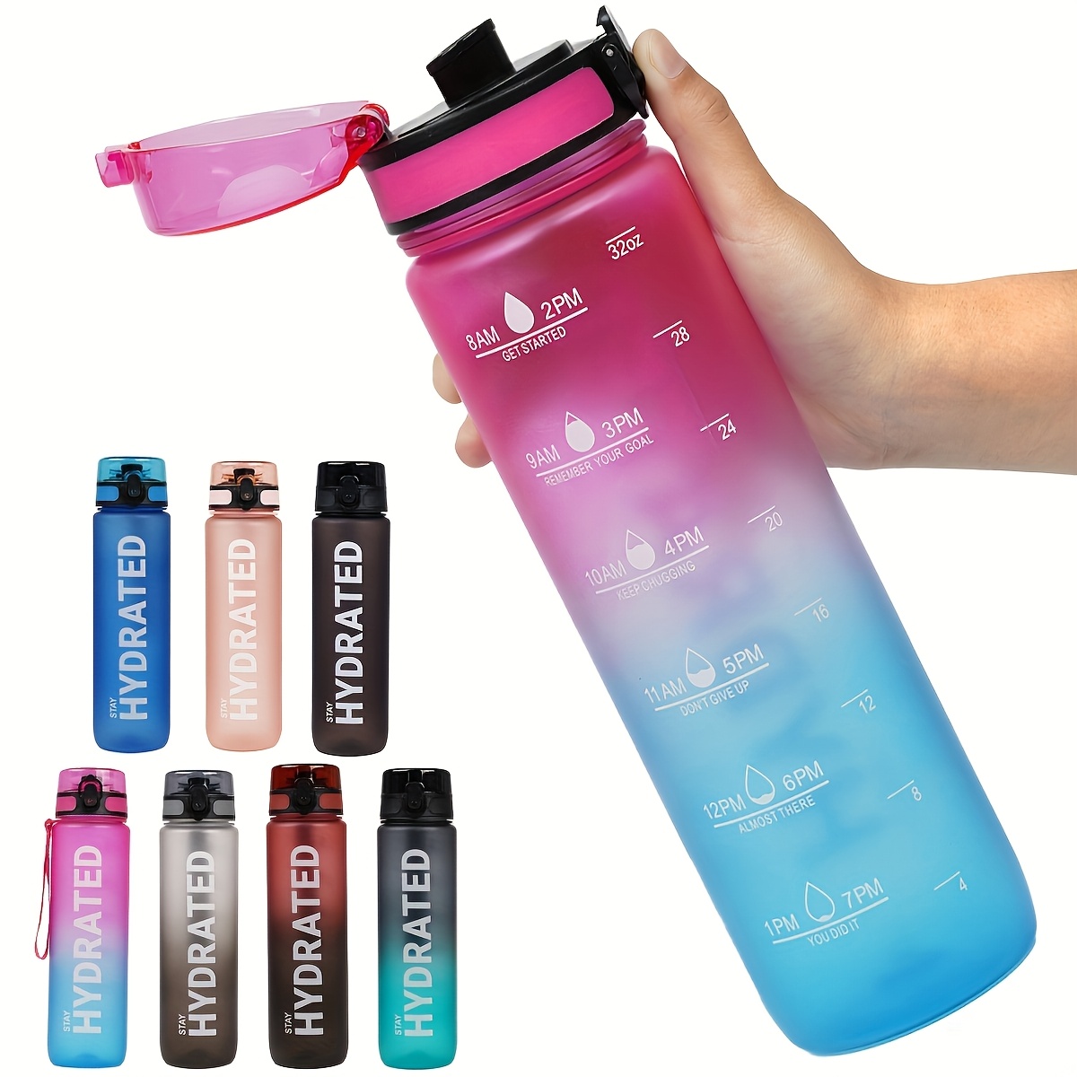 Image of Motivational Sports Water Bottle With Time Marker - 32oz/28oz, Leak-proof Wide Mouth, For Running, Fitness & Outdoor Activities, Motivational Water Bottle