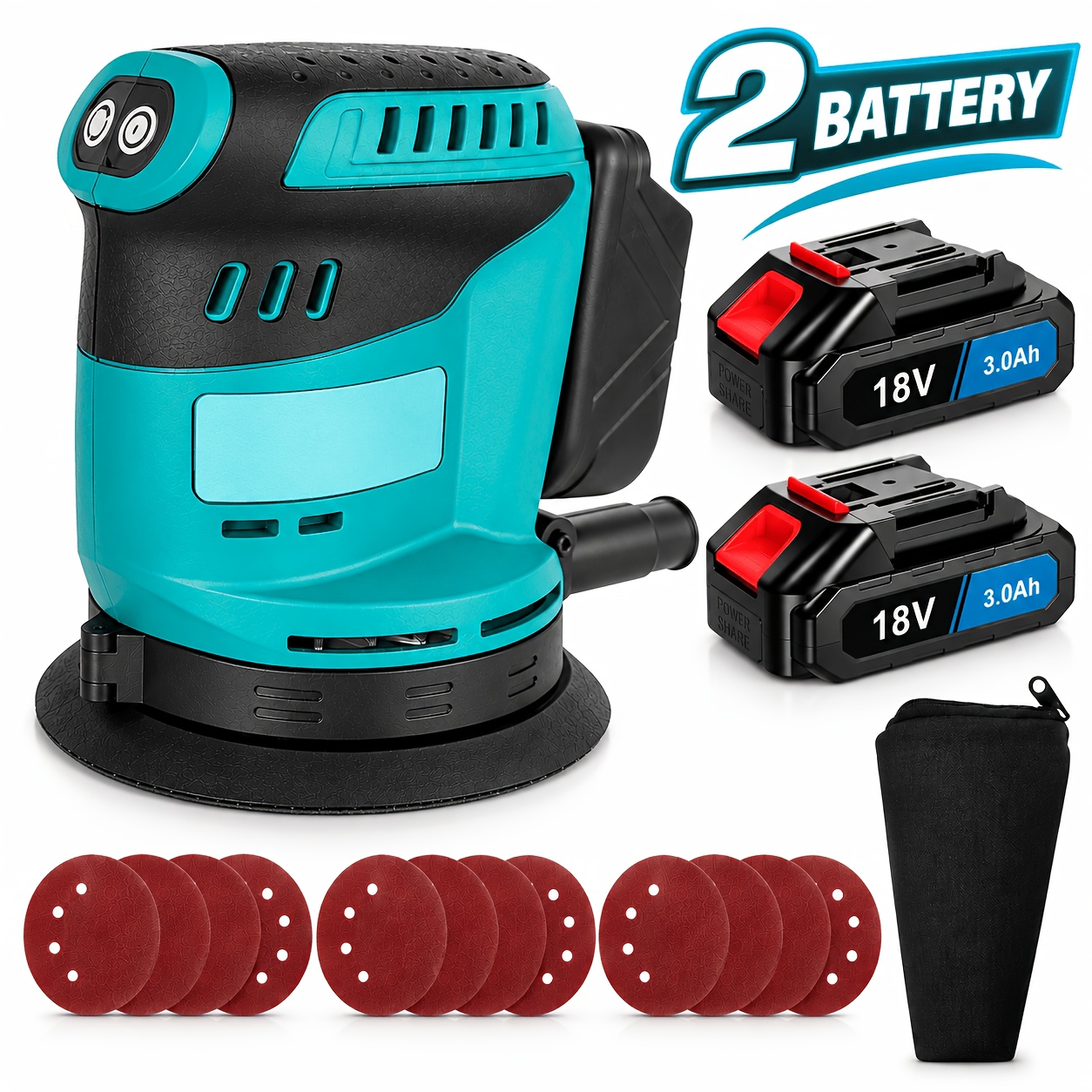 TEMU Cordless Random Orbital Sander For Makita 18v, Electric Random Orbit Sander, 125mm Handheld Palm Sanding With 2pcs 3000mah Rechargeable Battery,