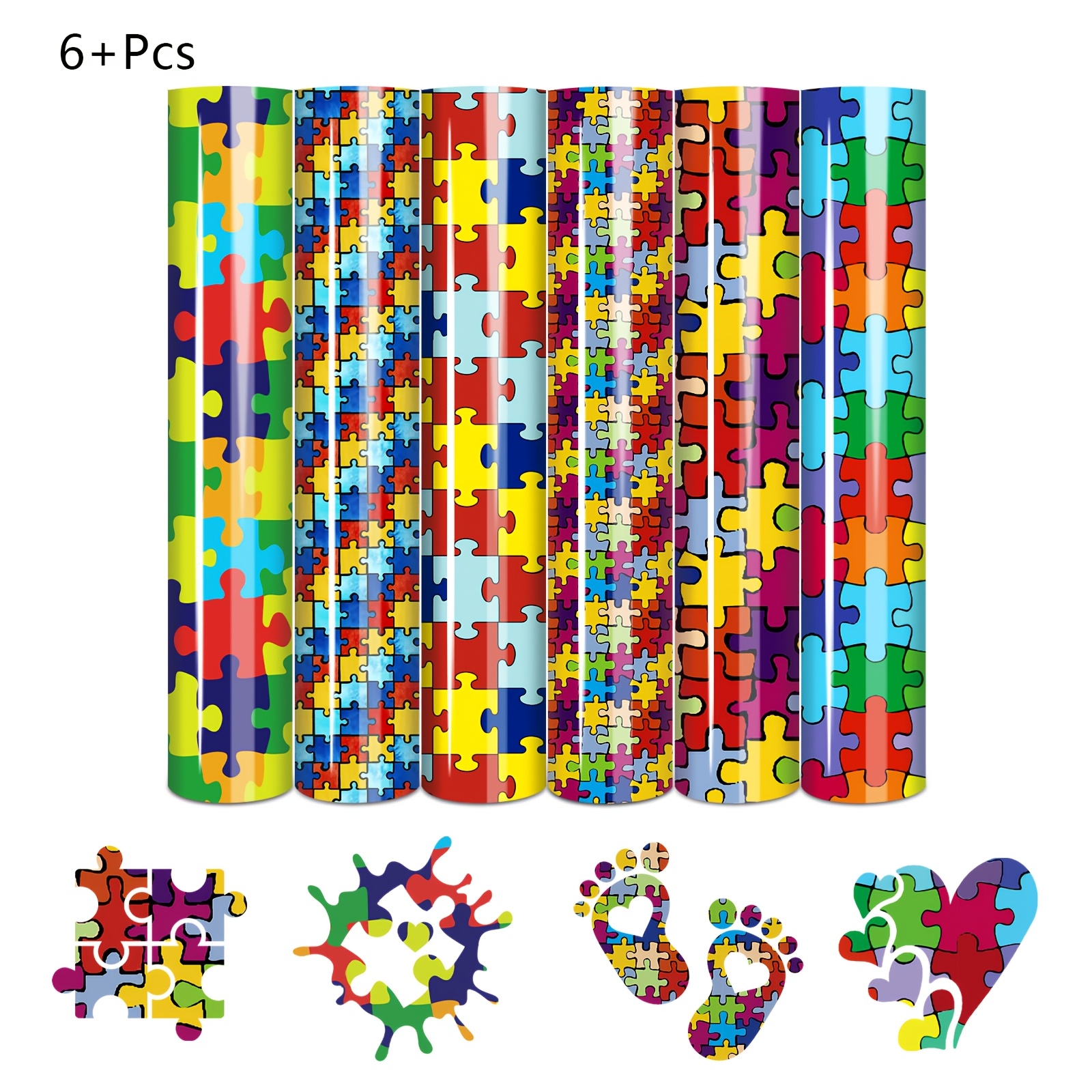 

6 feuilles de vinyle de transfert de chaleur à motif de puzzle, 12x9.8 pouces, vinyle à fer à cheval multicolore pour la sensibilisation à l'autisme pour t-shirts, sacs en toile, oreillers