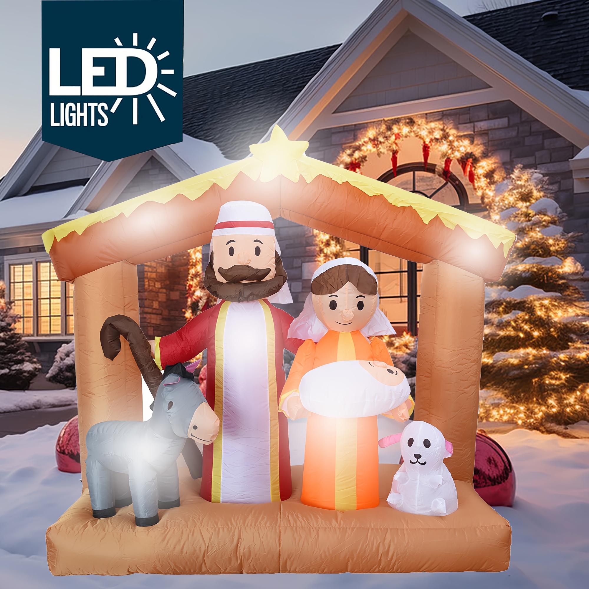 TEMU 1pc 6ft Christmas Inflatables Nativity Scene Outdoor Decorations, Christmas Blow Up Yard Decorations Nativity Sets For Garden Lawn Xmas Decor