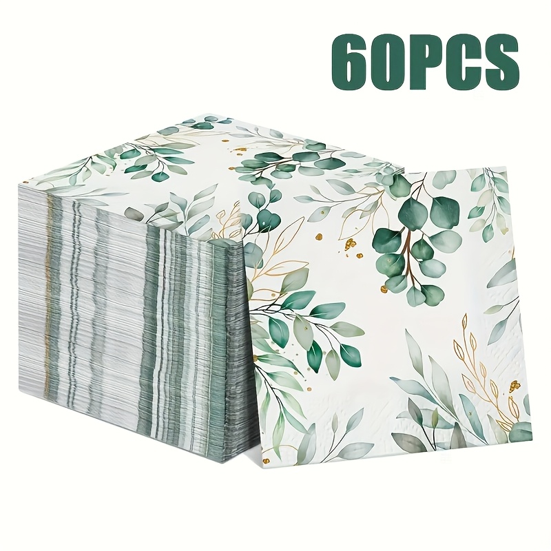 E-shop 60 Elegante Eukalyptus- und goldene Einwegservietten - 2-lagige, weiche, saugfähige Papier-Gästehandtücher, für Partys, Hochzeiten, Geburtstage
