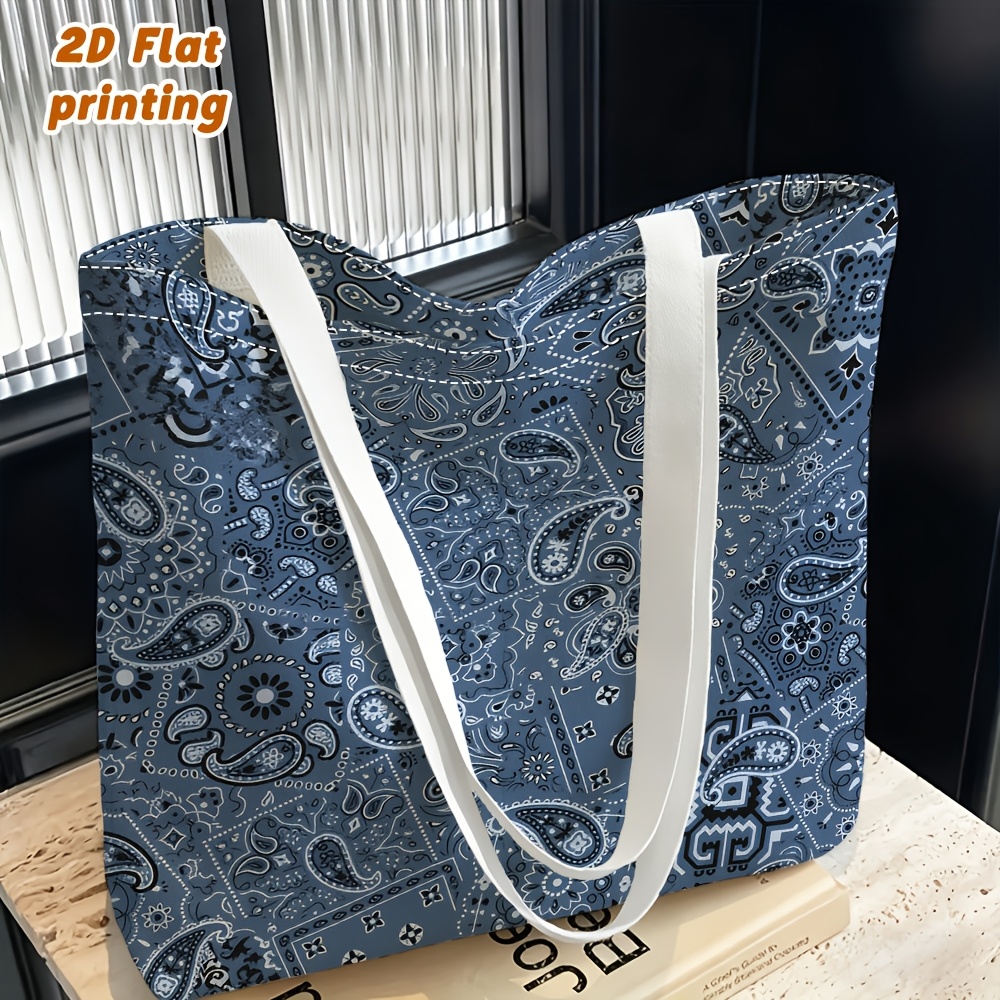 TEMU 1pc Blue Paisley Floral Pattern Women's Shoulder Bag, Multi-functional Handbag, Hand/crossbody Use, Reusable, Fashionable Casual, Suitable For