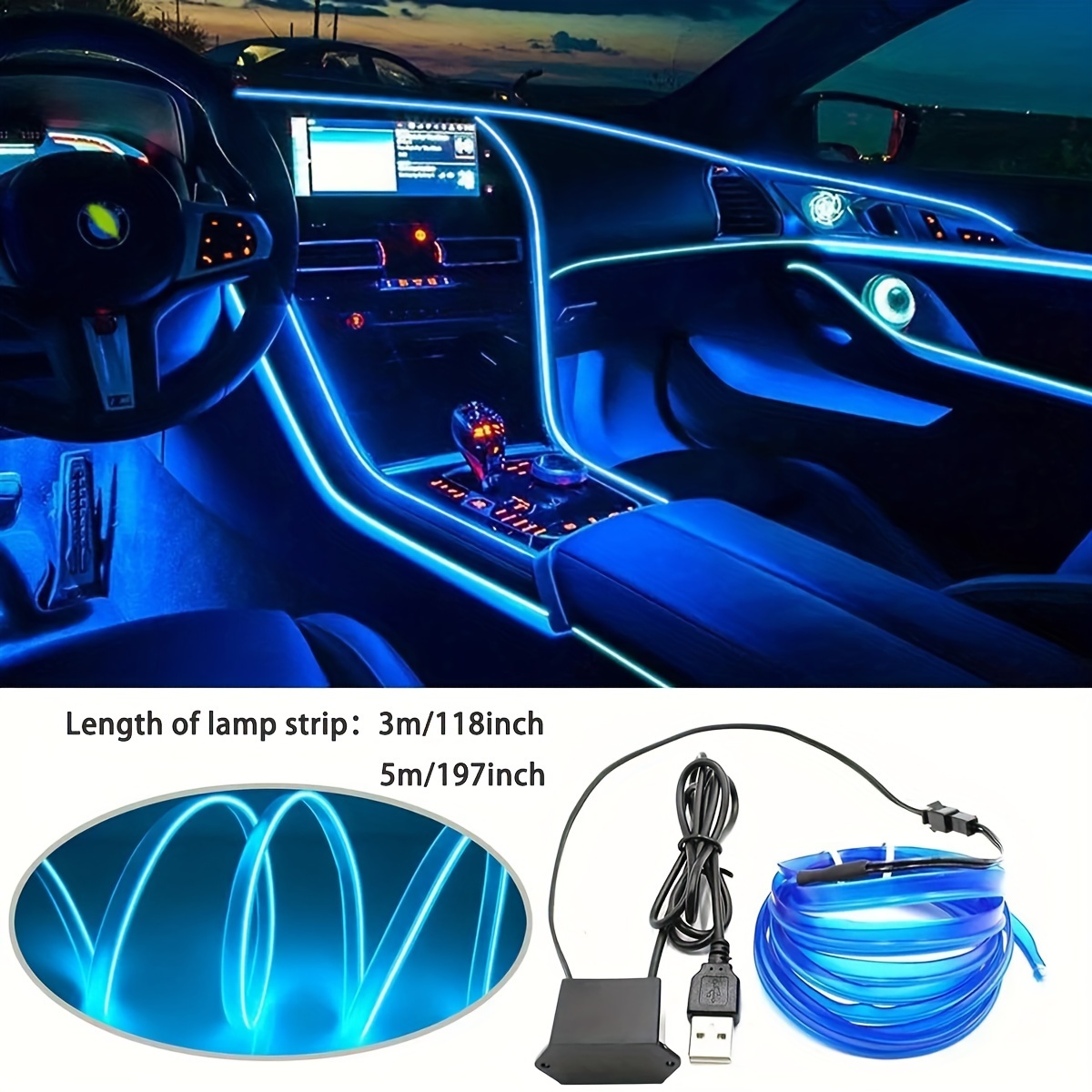 LED 車内装飾ライト ワイヤレス ネオンライトストリップ DIY フレキシブル アンビエントライトストリップ USB 駆動 アンビエントライト  カーデコレーションストリップ フェスティバル パーティー バースデー アンビエントライトストリップ イード・アル・アドハー ムバラク