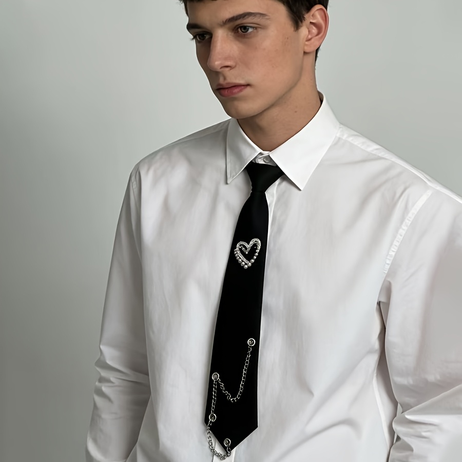TEMU Chain Heart Necktie For Women, Jk School Style, No-tie Simple Fashionable Versatile Shirt Accessory, High-end And Trendy