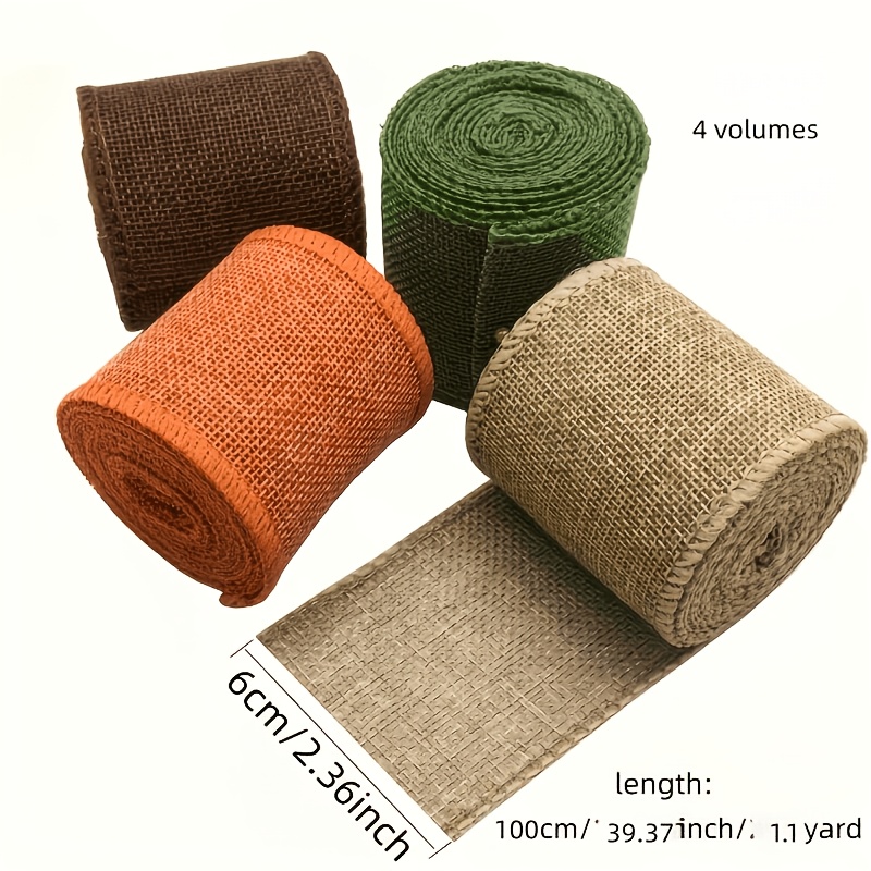 TEMU A Set Of 4 Rolls Of Natural Jute Twill Ribbon In Orange, Brown, Olive Green, And Beige - Measuring 6cm/2.36in X 100cm/39.37in/4.44yd - Perfect
