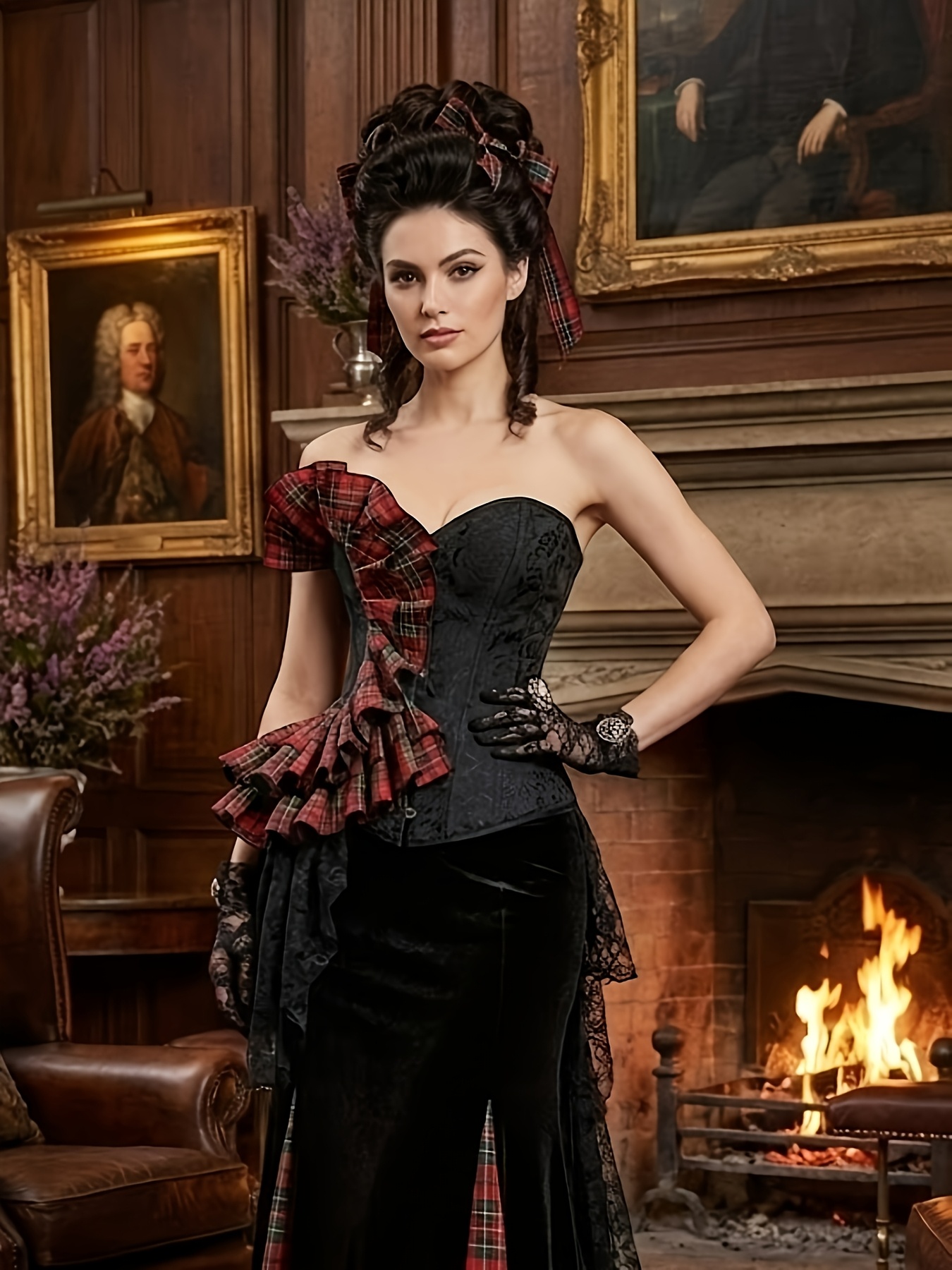 white christmas dresses Gothic Black Lace-Up Corset Dress with Fishnet Detail main image 1