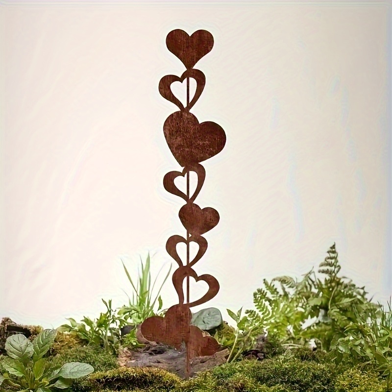 TEMU Rustic Metal Heart Garden Stake - Art Deco Outdoor Lawn Decor With Greenery, No Power Needed, Durable Metal Wedding & Valentine’s Day Decoration