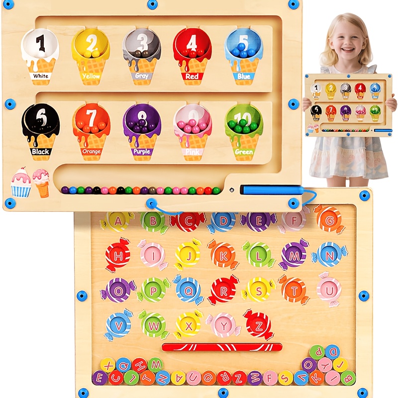magnetic colors number maze a wooden puzzle toy ice cream - Temu