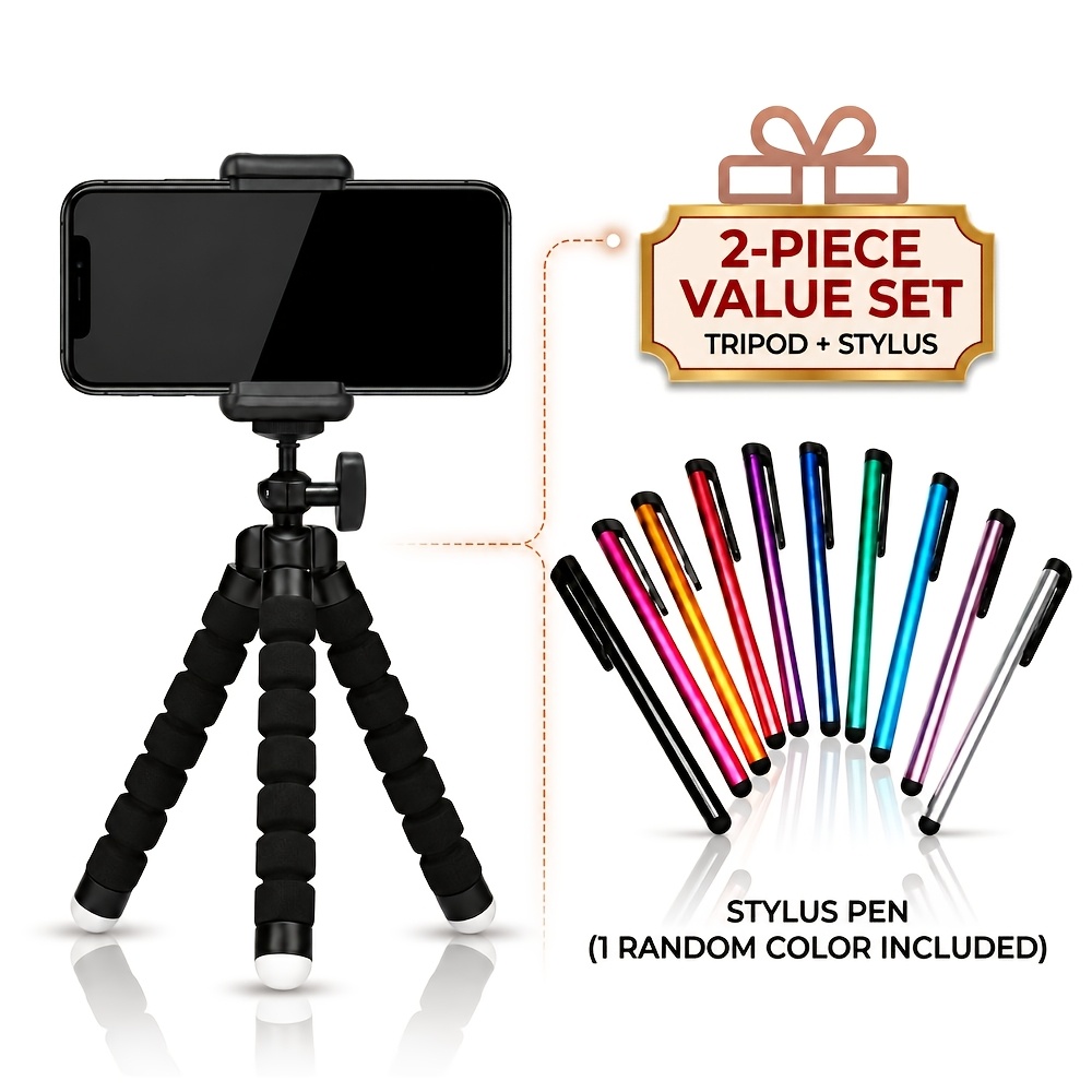 TEMU 2-pack Set: 1pc Flexible Octopus Phone Tripod And 1pc Random Screen Stylus Pen, Adjustable Mini Universal Smartphone Holder, Portable Cell Phone