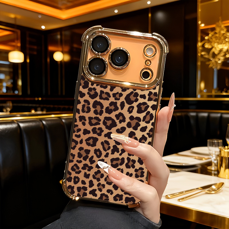 TEMU Funda para Teléfono - Una Funda Clásica con un Lujoso Diseño de Estampado de Leopardo Negro y Marrón, Compatible con los Modelos Iphone 17/17