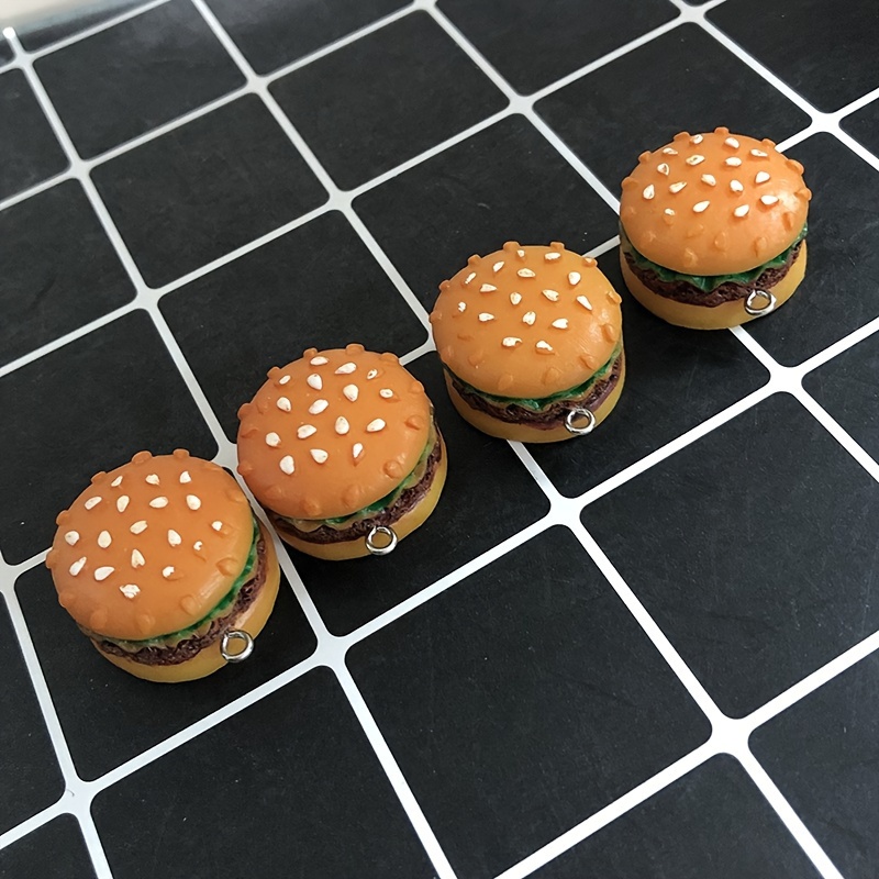 

10pcs Miniature Burger Charms In Vibrant Colors, Resin Accessories With Design For Crafting And Decorations, Food Charms For Jewelry Making