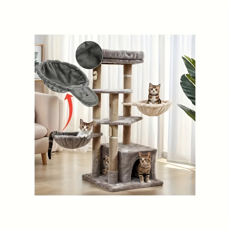 1  tree hammock attachment stainless steel material durable with basket comfortable cat tower hanging bed alternative suitable for cats single ear gray cat hammock cat climbing frame accessory without tree stand