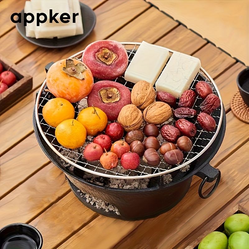 APPKER Cast Iron Charcoal Stove Set - Versatile Round Heating Grill with Lid, Folding Handles, and Grate - Perfect for BBQ, Outdoor Cooking, and Kitchen Use - Black, Charcoal Grill