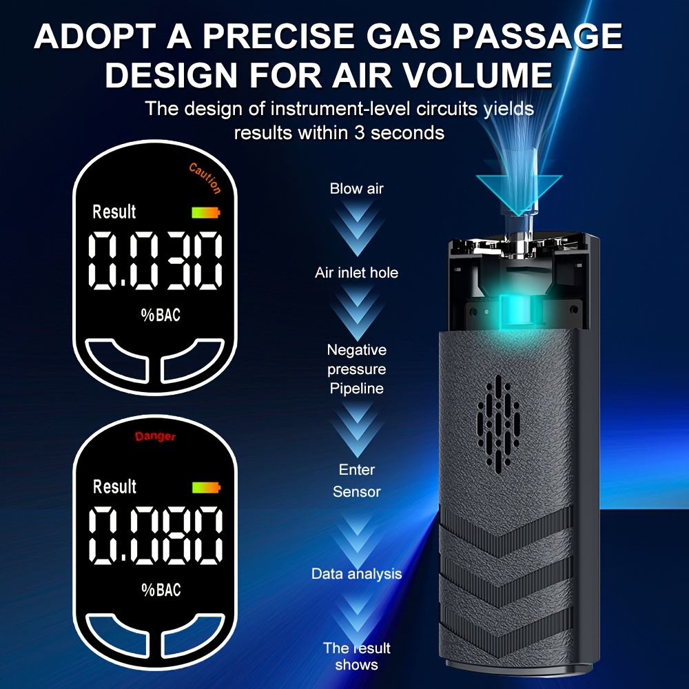 Digital Automatic Alcohol Tester, Professional Breath Alcohol Detector, Rechargeable Breath Alcohol Measuring Device, Alcohol Measurement Tool with LCD Display, Accurate And Sensitive, Continuous Monitoring - Image 9