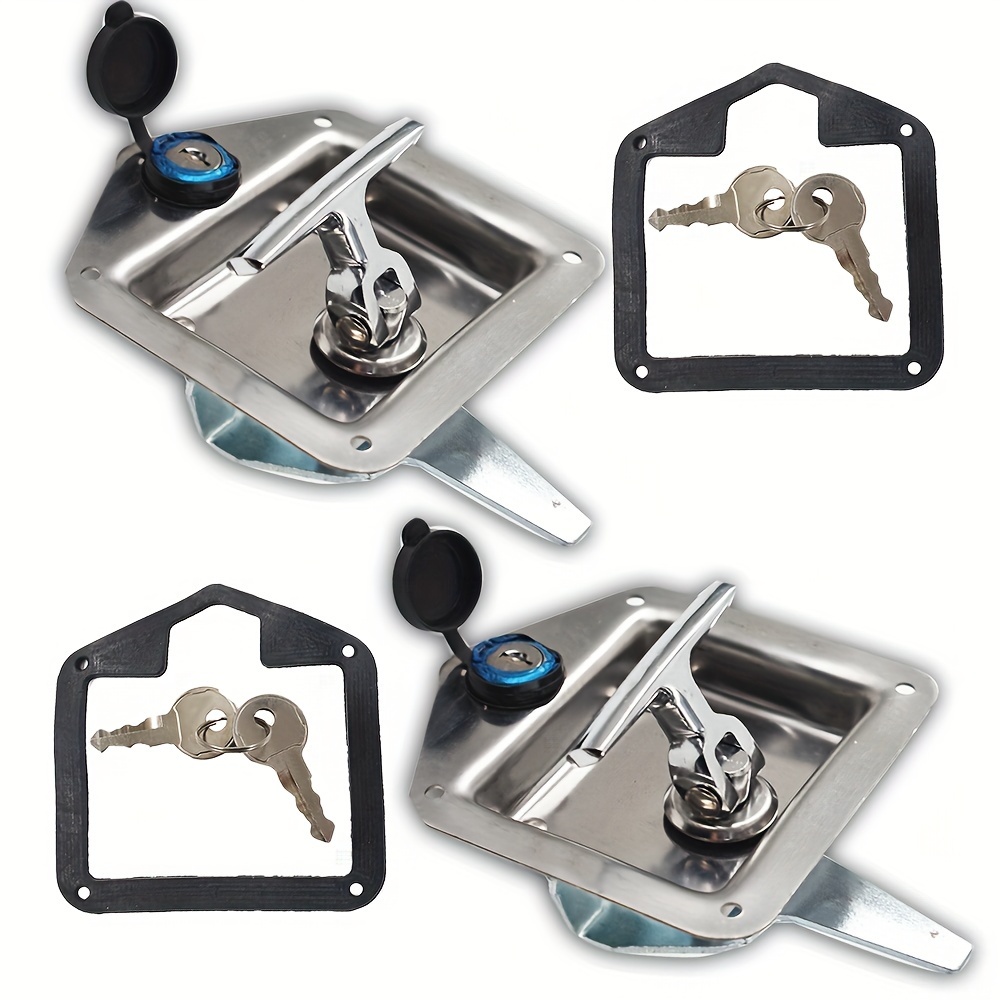 TEMU 2pcs Trailer Door Latch T-handle Lock Polished Stainless Steel Keys With Gasket Replacement For Truck T