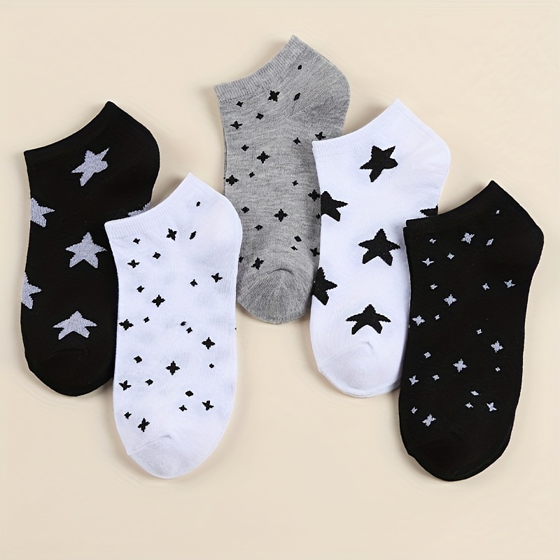 TEMU 5 Pairs/10 Pairs Of Women's Korean-style Trendy Cute Moon And Star Short Socks - Featuring A Sweet And -garde Design, Made From Soft And
