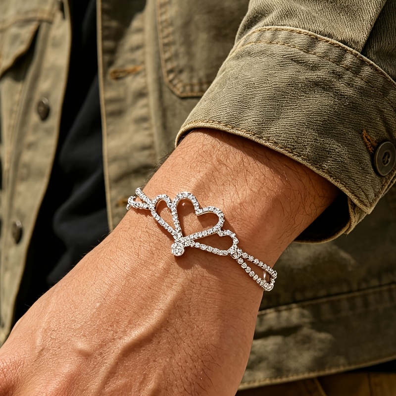 Unisex Heart Bracelet with Sparkling Inlay