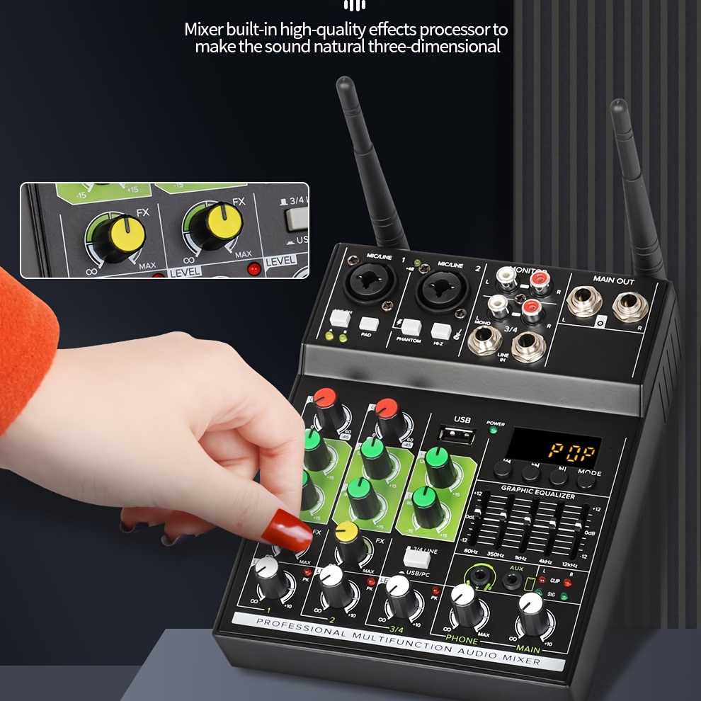 Professional Audio Mixer: Wireless Dual Microphone Usb Rec - Temu
