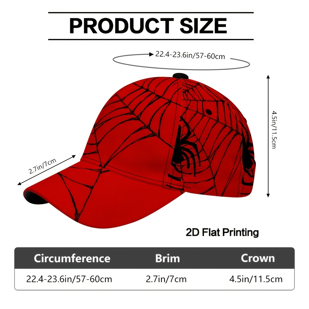 TEMU 2d Flat 1pc Black Spiders On Print Adjustable Baseball - Outdoor Sports Hat, For Casual Wear, Stylish, Comfortable Headgear, Lifestyle, Trendy