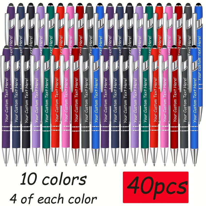 40/160/200 bucăți Set Pixuri Personalizate Gravate - Text Personalizat, Scriere Ușoară, Compatibil cu Ecran Tactil, Pix Metalic Negru, Cadou Ideal pentru Birou, Afaceri, Aniversări Școlare - Instrument de Scris Fin 0