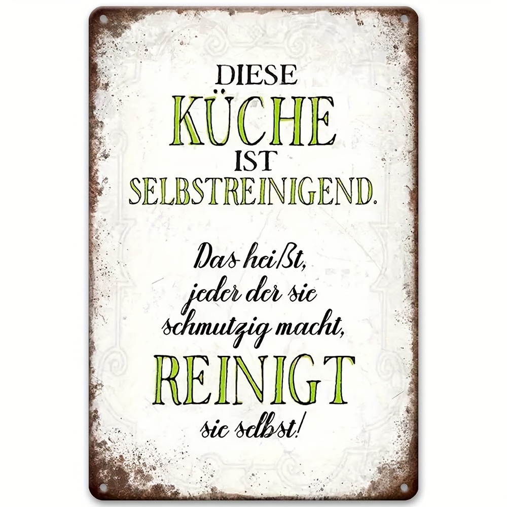 

Aluminum Metal Kitchen Sign - Self-cleaning Humor Quote, Wall Hanging, Multipurpose Home Decor Plaque, German Text, Gift For Friends And Family, Mounting Hardware Included, 1pc, 8x12 Inches