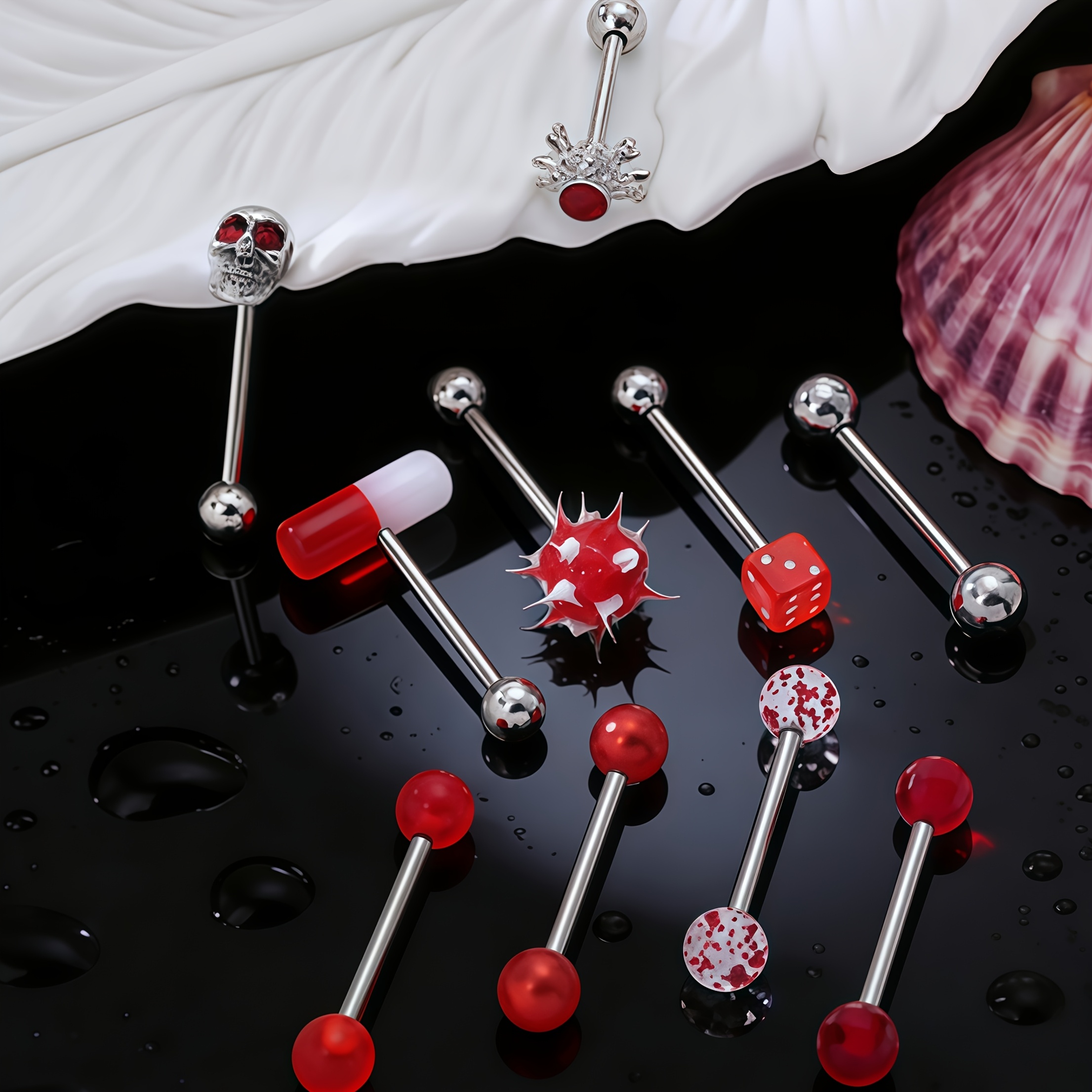TEMU 10-piece Tongue Ring Set, Multiple Styles, Body Piercing Jewelry Tongue Studs; Cute Ladies' Tongue Rings; Enjoy Your Tongue Piercing